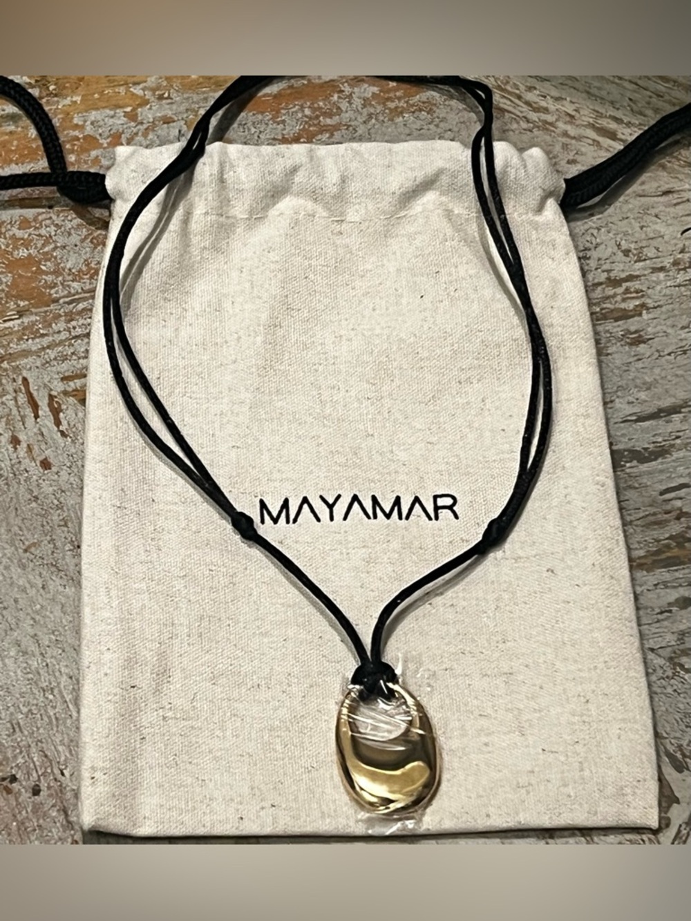 Mayamar Gold tone Open Oval Sleek Pendant Necklace Long Black Cord
